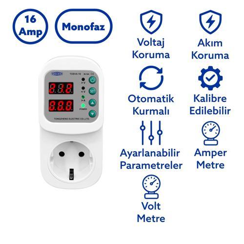 Ayarlanabilir Voltaj ve Akım Korumalı Priz - 16A - Yüksek Gerilim Koruma - Elektrik Bekçisi