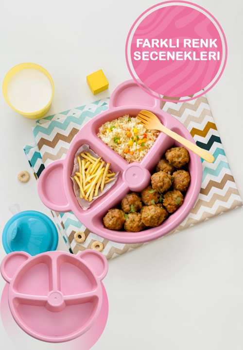 3 Bölmeli Pembe Bebek Çocuk Yemek Mama Tabağı MIT1114