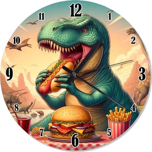 Fast Food Ve Dinazor T-Re x Dekoratif Duvar Saati