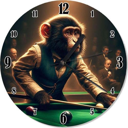Bilardo Oynayan Maymun Şekilli Duvar Saati