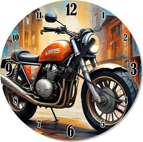 Retro Turuncu Motosiklet Dekoratif Duvar Saati