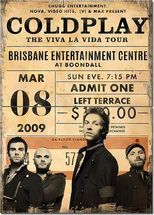 Coldplay Konser Bileti Hediyelik Ahşap Tablo 70 cm x 100 cm