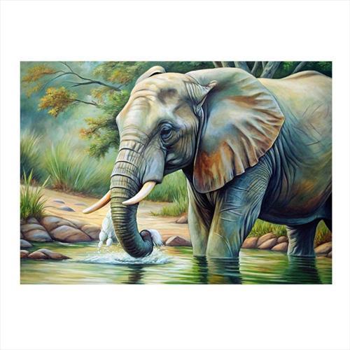 Fil Ve Nehir Tasarım Ahşap Tablo 25 cm x 35 cm