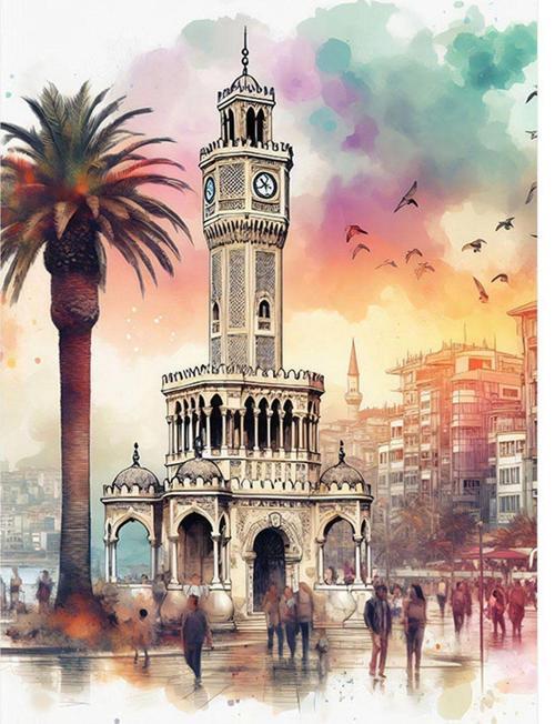 İzmir Saat Kulesi Model Ahşap Tablo 35 cm x 50 cm