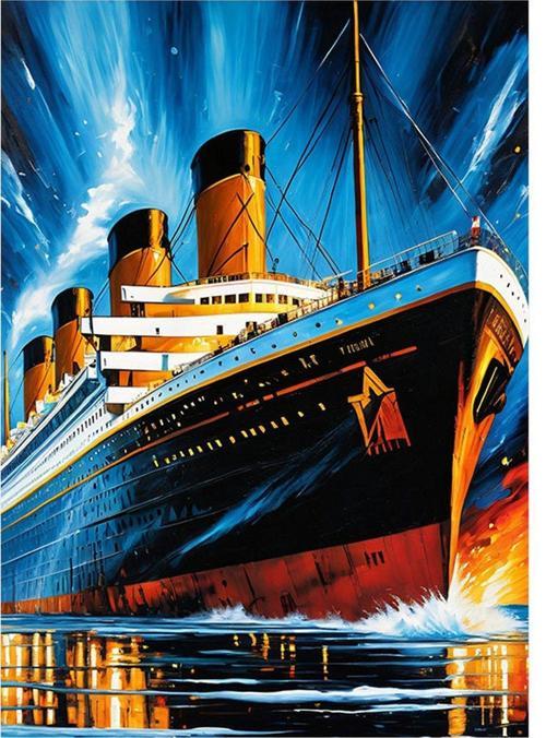 Pastel Titanic Çizimi Tasarım Ahşap Tablo 50 cm x 70 cm