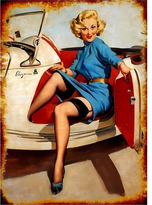 Pin Up Arabadan İnerken Hediyelik Ahşap Tablo 18 cm x 27 cm