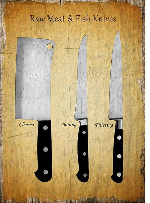 Şef Bıçakları Dekoratif Ahşap Tablo 35 cm x 50 cm