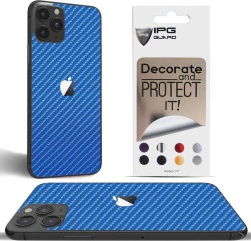 Iphone 11 Pro Max Uyumlu Dekoratif Arka Koruma Sticker ( Mavi Karbon Fiber 4D )