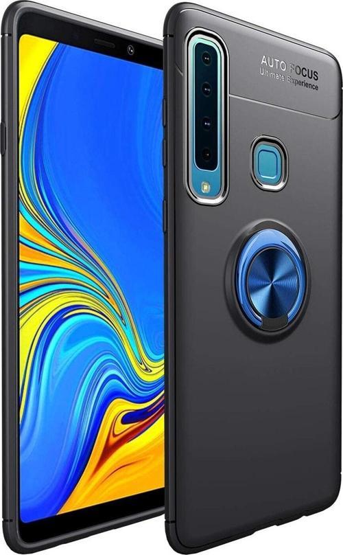 Samsung Galaxy A9 2018 Kılıf Renkli Yüzüklü Manyetik Silikon Kapak Siyah - Mavi