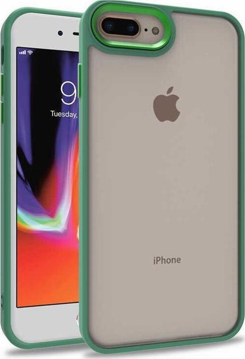 Apple iPhone 7 Plus Kapak Metal Kamera Korumalı Arkası Şeffaf Silikon Kılıf - Yeşil