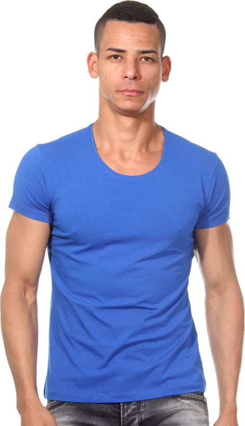 Erkek Saks Bisiklet Yaka Basic Kısa Kollu T-Shirt XL