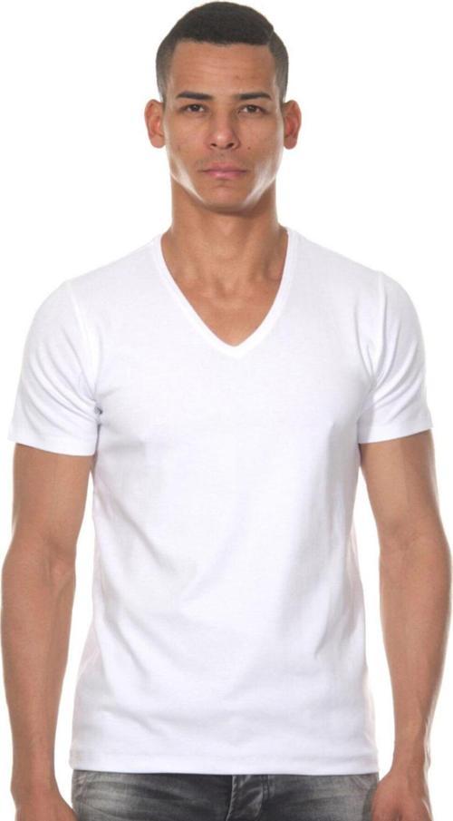 Erkek Beyaz V Yaka Basic Kısa Kollu T-Shirt S