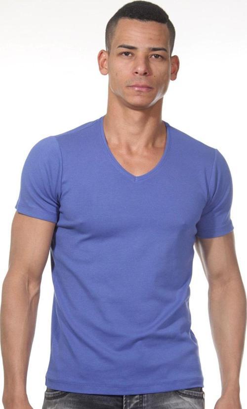 Erkek Saks V Yaka Basic Kısa Kollu T-Shirt S
