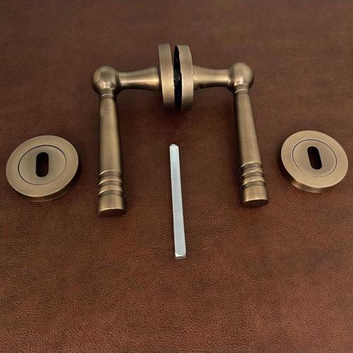 Osmanlı Mat Antik Sarı Yuvarlak Rozetli Oda Kapı Kolu 3 Takım