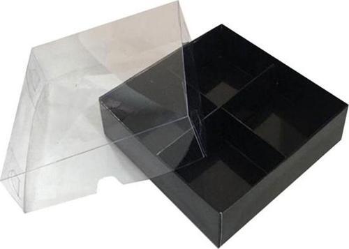 Asetat Kapaklı Karton Kutu 12x12x3 CM 4 Bölmeli Kutu (10 Adet)  Siyah