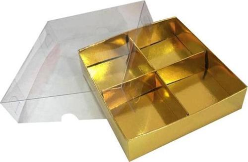Asetat Kapaklı Karton Kutu 15x15x3 CM 4 Bölmeli Kutu (10 Adet)  Gold