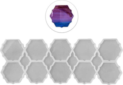 Epoksi Silikon Kalıp Altıgen Tırtıklı Kenar Bardak Altı Ve Magnet Kalıbı 6.8 CM 10 Lu