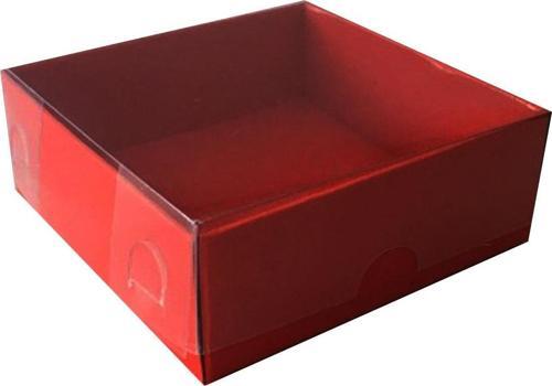 Asetat Kapaklı Karton Kutu Düz Renk 8X8X3 (50 Adet)  Kırmızı