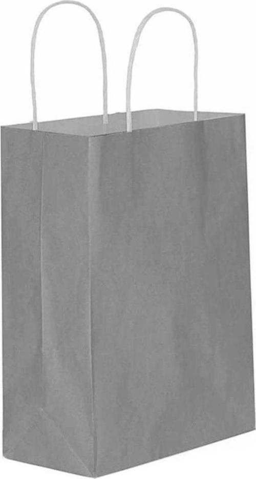 Kağıt Hediye Çantası Düz Renk Büyük Boy 25X31 CM (25 Adet)  Gümüş