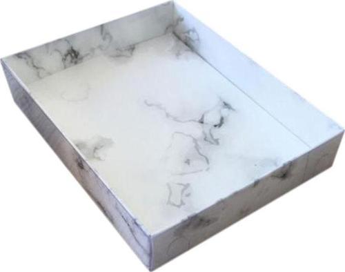 Asetat Kapaklı Karton Kutu Mermer Desenli 12X15X3 CM (10 Adet)  Beyaz