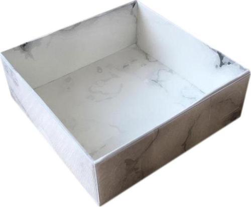 Asetat Kapaklı Karton Kutu Mermer Desenli 8X8X3 (50 Adet)  Beyaz