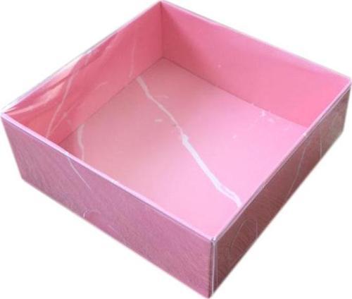 Asetat Kapaklı Karton Kutu Mermer Desenli 8X8X3 (50 Adet)  Pembe