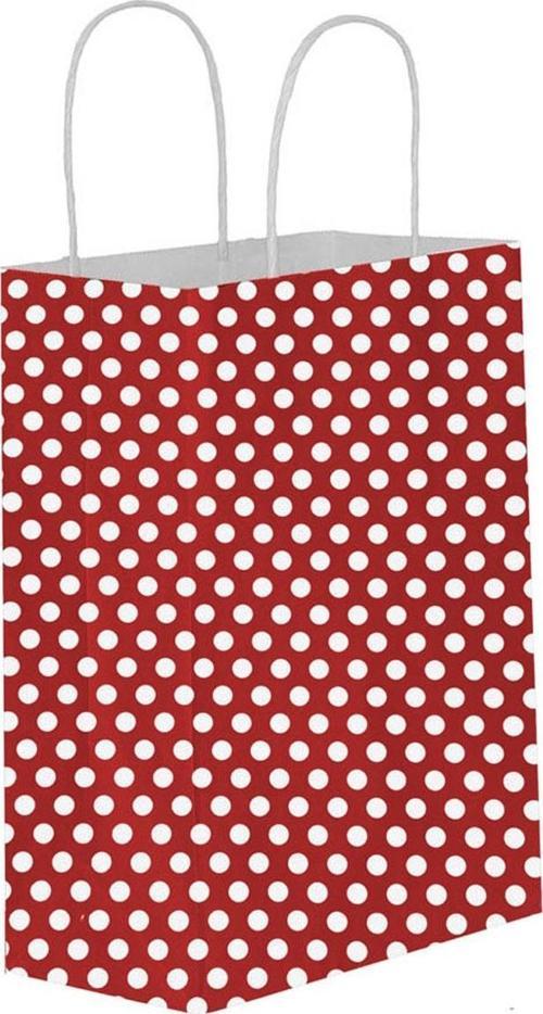 Kağıt Hediye Çantası Puantiyeli Battal Boy 31X41 CM (25 Adet)  Puantiyeli Kırmızı