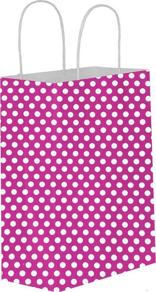 Kağıt Hediye Çantası Puantiyeli Büyük Boy 25X31 CM (25 Adet)  Puantiyeli Fuşya