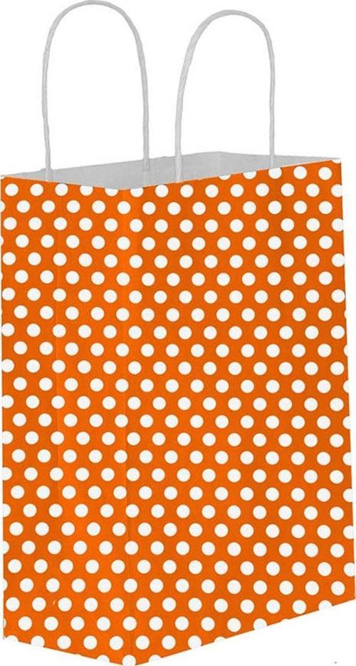Kağıt Hediye Çantası Puantiyeli Büyük Boy 25X31 CM (25 Adet)  Puantiyeli Turuncu