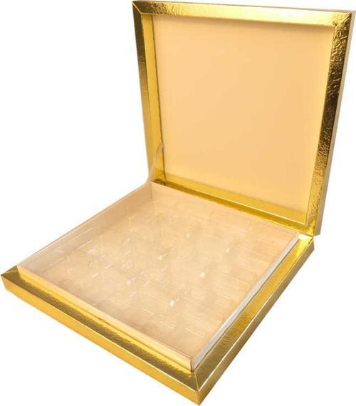 Karton Çikolata Kutusu 16&apos;lı Separatörlü 23.5 X 22.5 CM   Altın