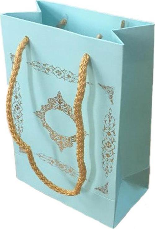Karton Hediye Çantası Saray Desenli Gold Yaldızlı 12X17 (25 Adet)  Mavi