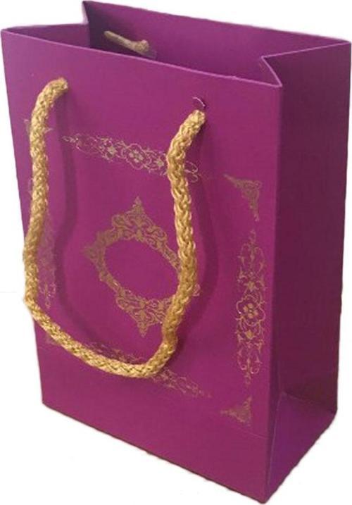 Karton Hediye Çantası Saray Desenli Gold Yaldızlı 12X17 (25 Adet)  Mor