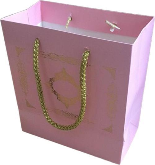 Karton Hediye Çantası GOLD Saray Desenli 20X20X10 CM (10 Adet)  Pembe