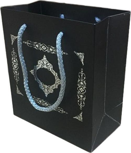 Karton Hediye Çantası Gümüş Saray Desenli 20X20X10 CM (10 Adet)  Siyah