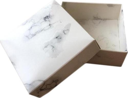 Komple Karton Kutu Mermer Desenli 8X8X3 CM (50 Adet)  Beyaz
