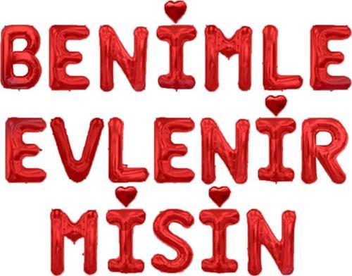Folyo Balon Benimle Evlenirmisin  Yazısı  40 CM  Kırmızı