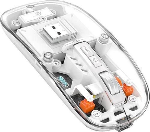 Sessiz Kablosuz Mouse, 2.4Ghz+Bluetooth 5.0 Şarj Edilebilir Mouse, 2400 Dpi Şeffaf Gaming Mouse