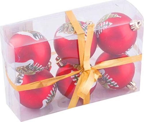 Yılbaşı Ağacı Desenli Kırmızı Ağaç Süsü 6 Cm 6 Lı