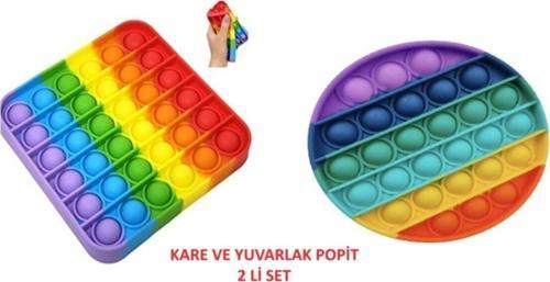 Pop It Push Bubble Fidget Zihinsel Stres Oyuncağı Gökkuşağı Popit 2'Li Set
