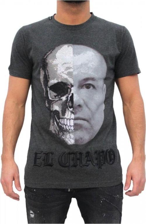 Erkek Gri Chapo Skull T-Shirt