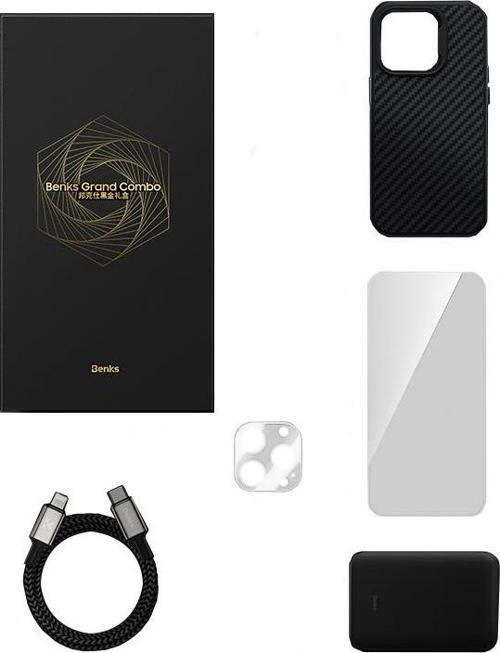 iPhone 14 Pro Grand Combo 5in1 Aksesuar Seti Kılıf&Ekran ve Lens Koruyucu&Kablo&Powerbank
