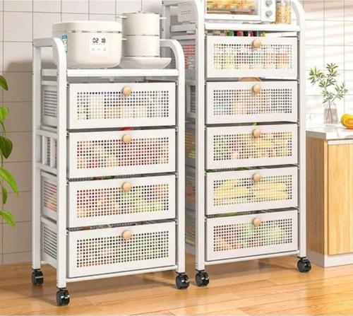 4 Katlı Metal Beyaz Çekmeceli Patates Soğan Sebze Meyve Sepeti Sebzelik 1003-Cn