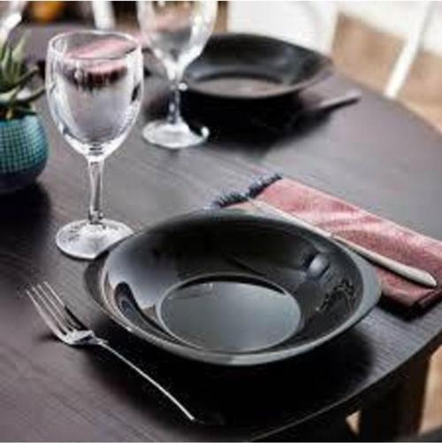 6 'Lı Siyah Yemek Tabağı Carine Black 6 Adet Siyah Çukur Yemek Tabağı 21 Cm