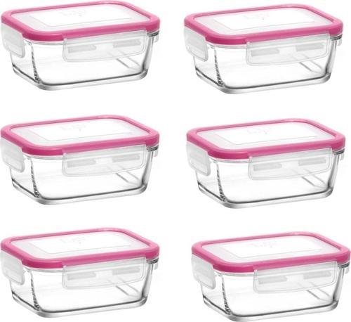 Cam Kilitli Kahvaltılık Saklama Kabı 6'Lı Set 400Cc Pembe Kapak