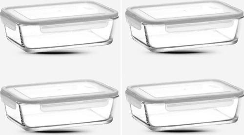 Cam Kilitli Saklama Kabı 4'Lü Set 1900Cc-Yeni Seri Büyük Dikdörtgen Cam Saklama Kabı