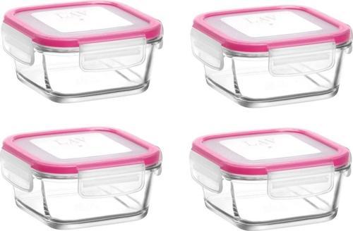 Cam Kilitli Saklama Kabı 4'Lü Set Kahvaltılık Frs227 Pembe