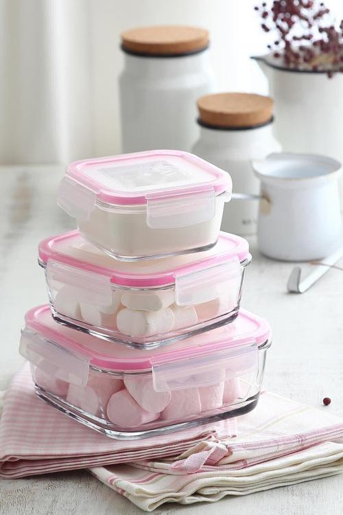 Fresco Kilitli Kapak Cam Saklama Kabı  Set  3'Lü