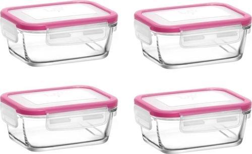 Fresco Pembe Kapak 4'Lü Saklama Kabı Kahvaltılık 400Cc Frs-237