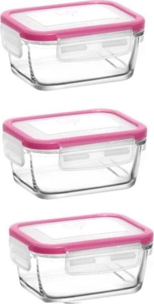 Fresco Pembe Kapak Cam Saklama Kabı 3 Adet 400 Cc