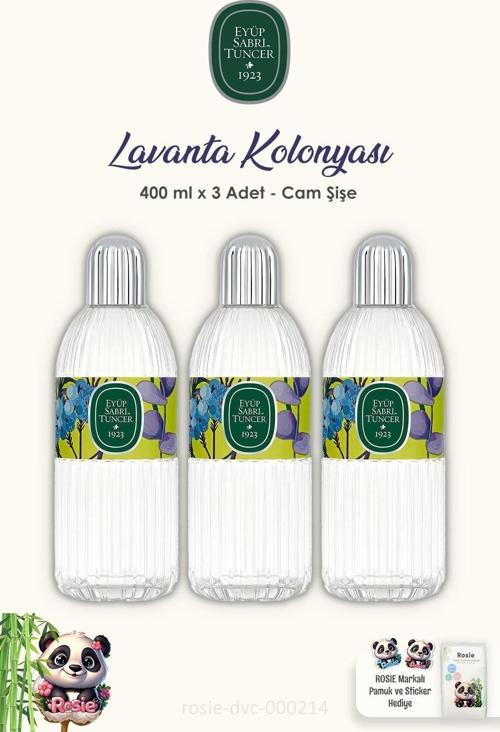 3 Adet Eyüp Sabri Tuncer Lavanta Kolonyası Cam Şişe 400 ml ve ROSIE Pamuk